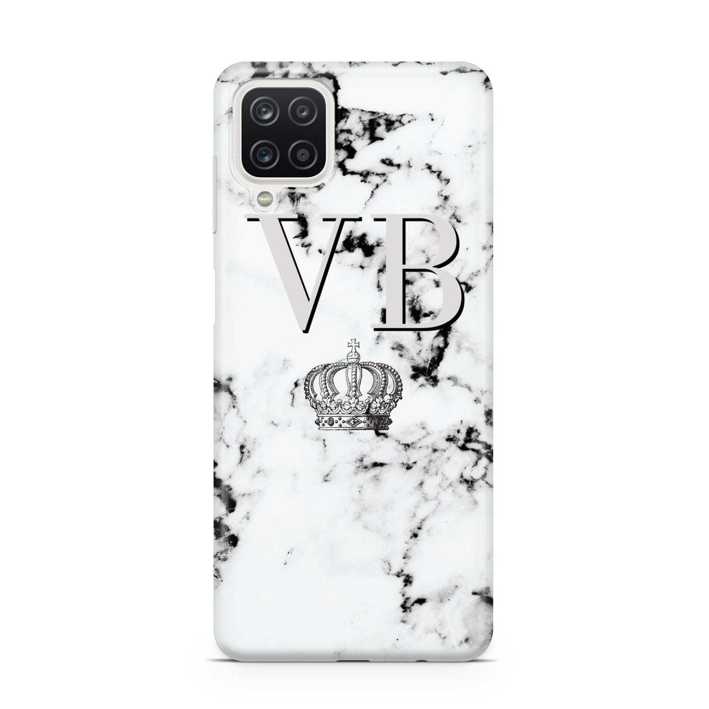 Personalised Crown Marble Initialed Grey Samsung A12 Case