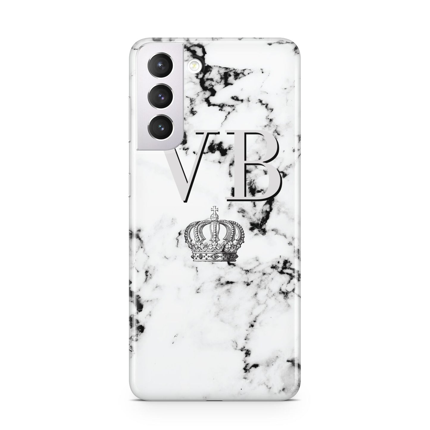 Personalised Crown Marble Initialed Grey Samsung S21 Case