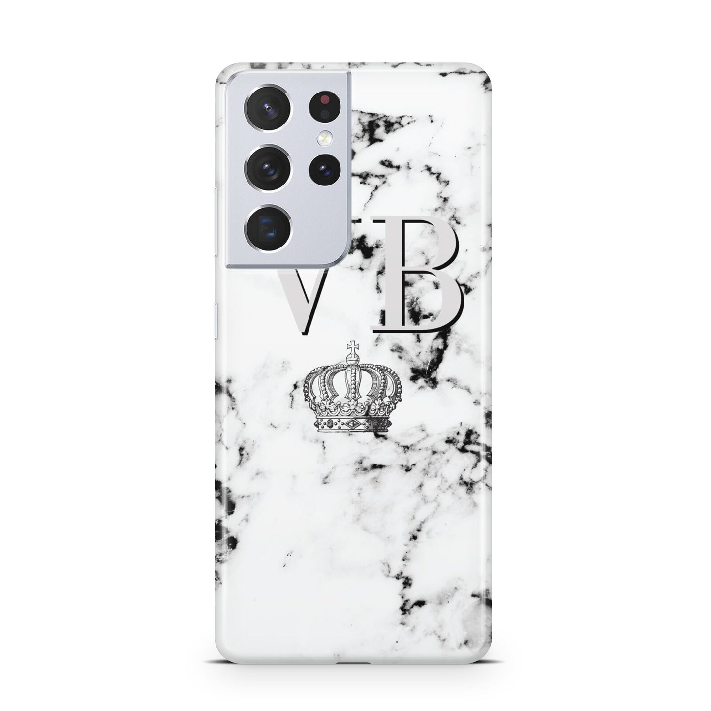 Personalised Crown Marble Initialed Grey Samsung S21 Ultra Case