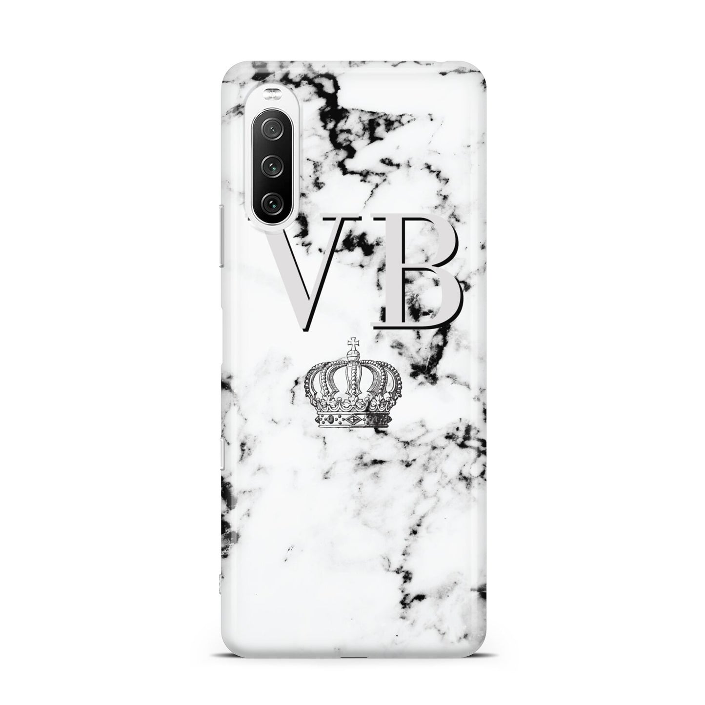 Personalised Crown Marble Initialed Grey Sony Xperia 10 III Case