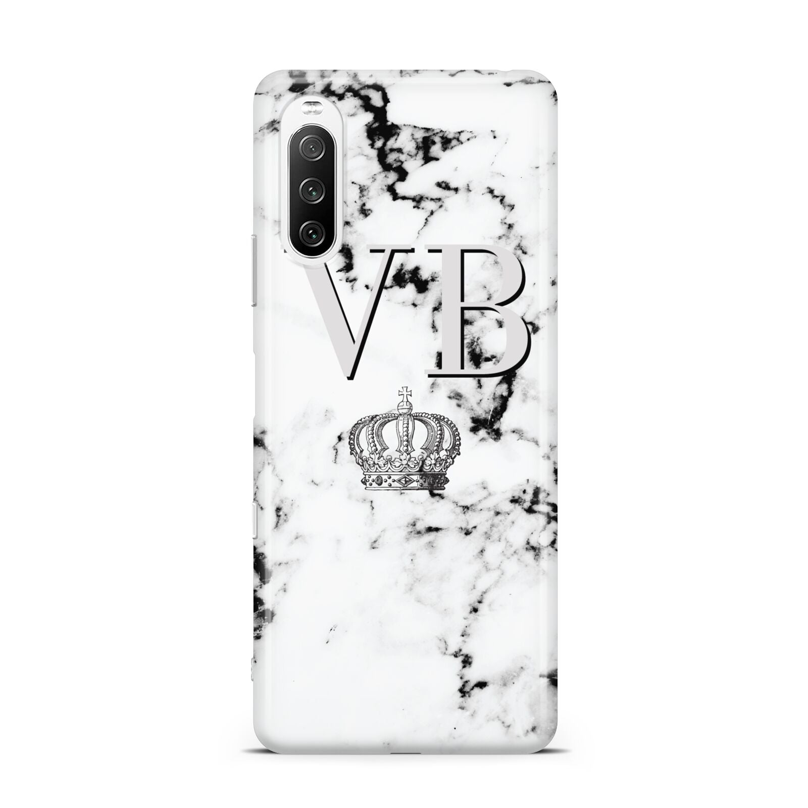 Personalised Crown Marble Initialed Grey Sony Xperia 10 III Case