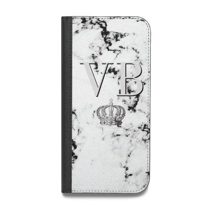 Personalised Crown Marble Initialed Grey Vegan Leather Flip iPhone Case