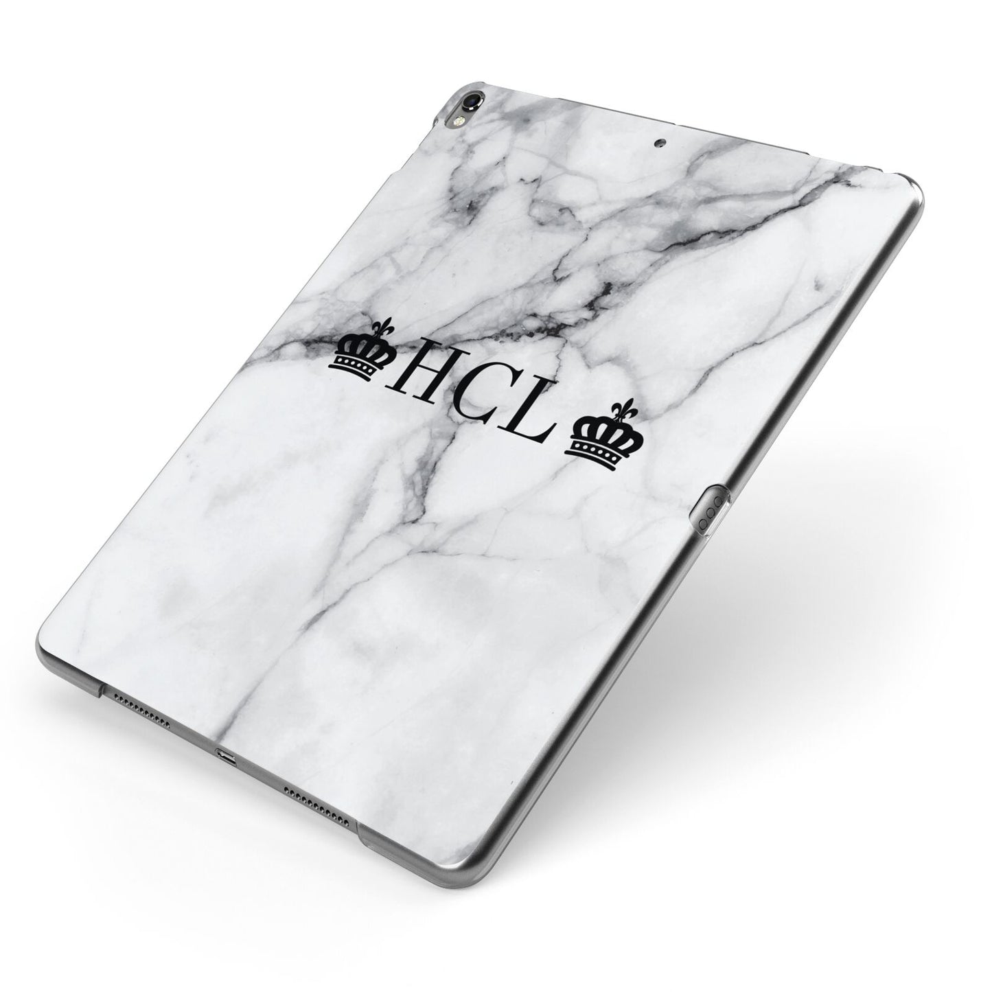 Personalised Crowns Marble Initials Apple iPad Case on Grey iPad Side View