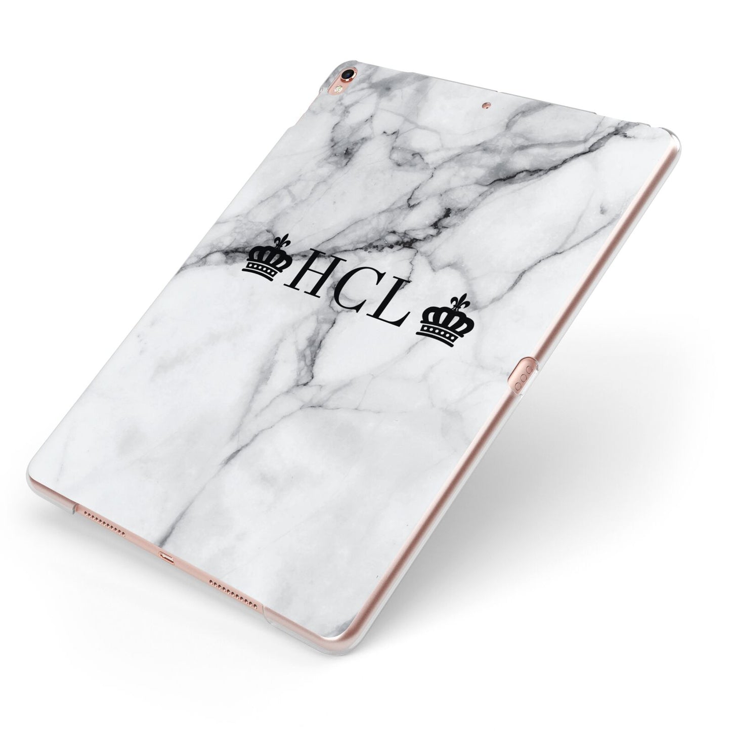 Personalised Crowns Marble Initials Apple iPad Case on Rose Gold iPad Side View