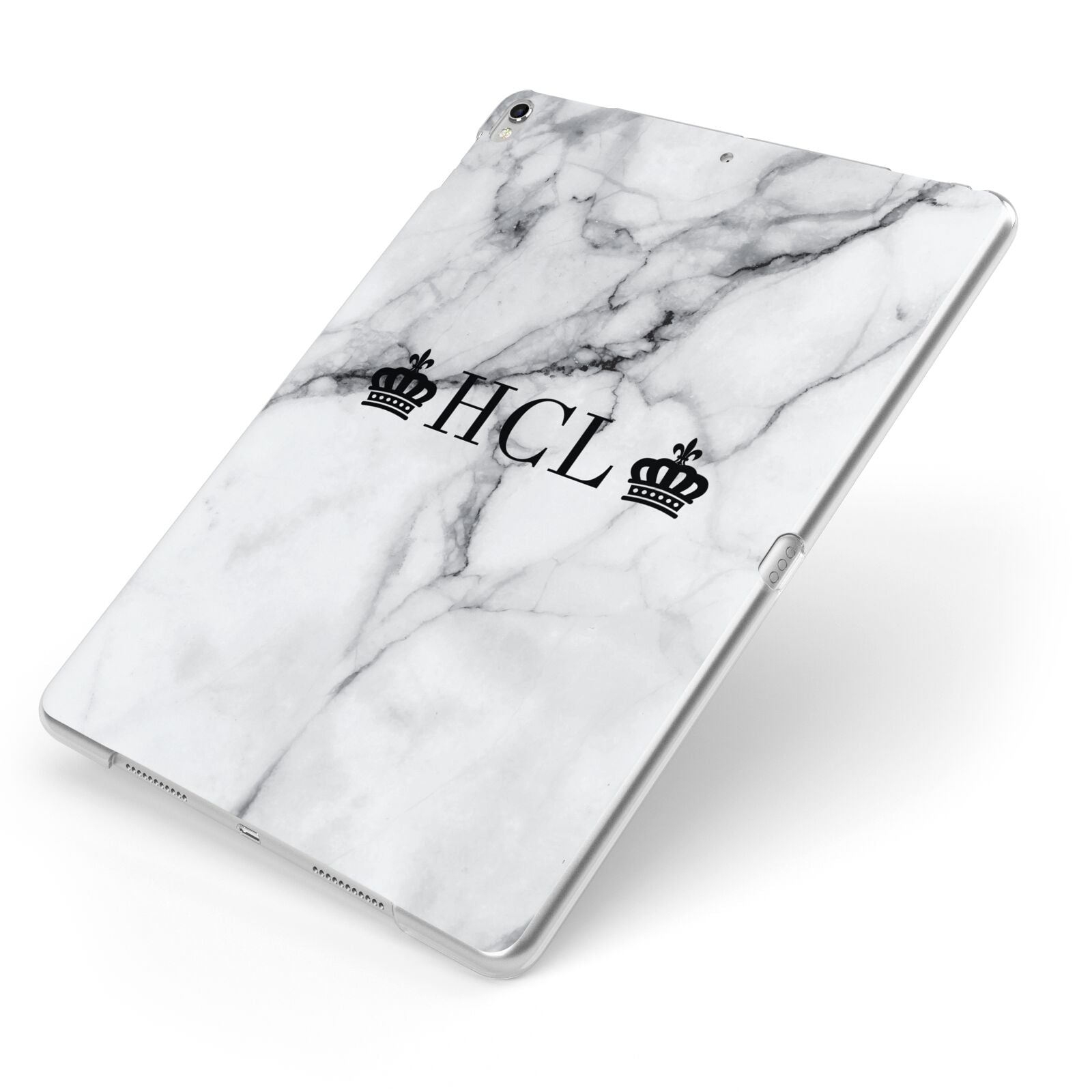 Personalised Crowns Marble Initials Apple iPad Case on Silver iPad Side View