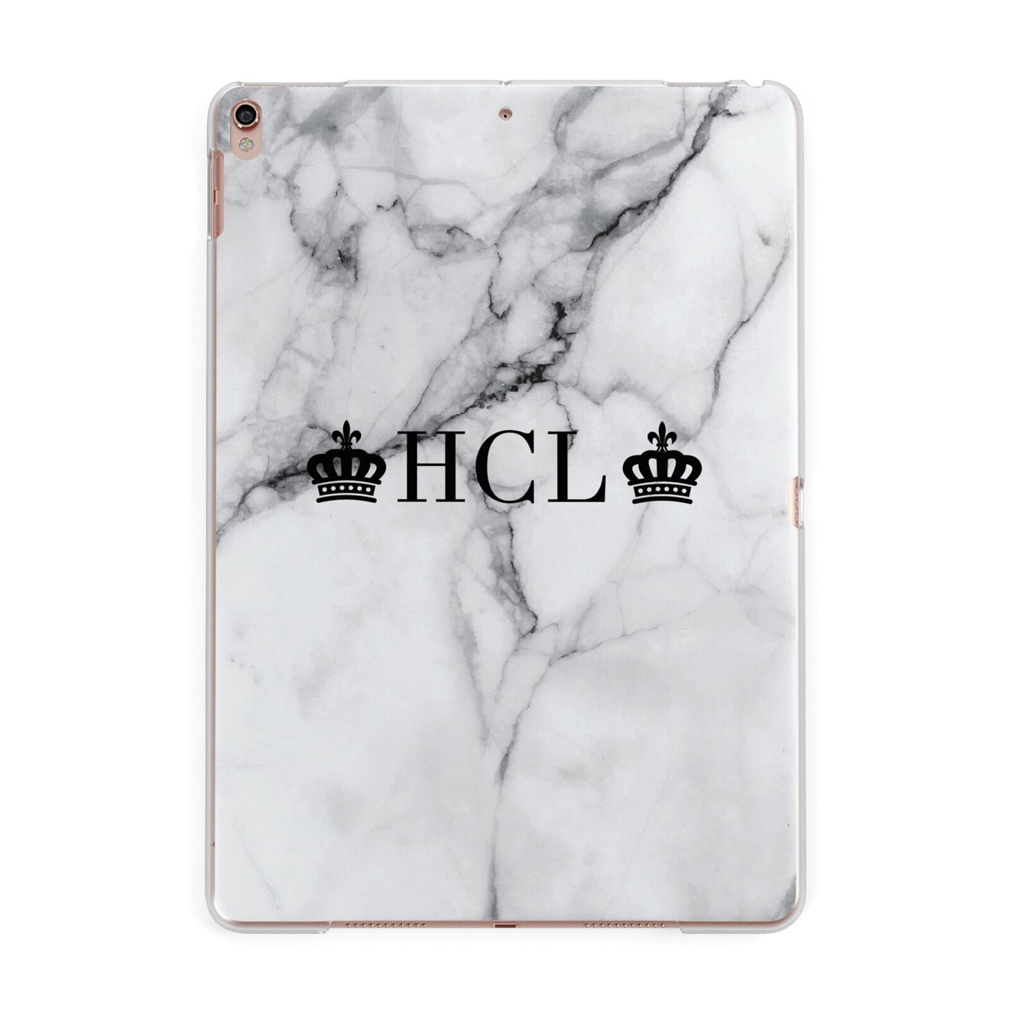 Personalised Crowns Marble Initials Apple iPad Rose Gold Case