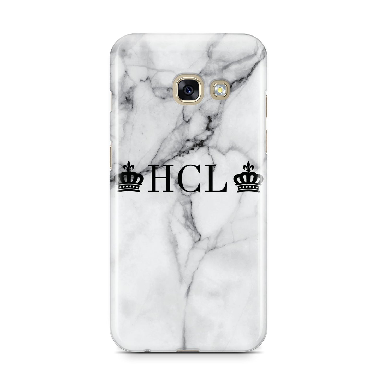 Personalised Crowns Marble Initials Samsung Galaxy A3 2017 Case on gold phone