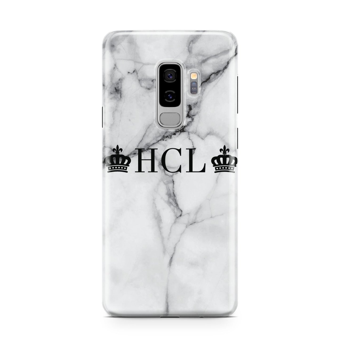 Personalised Crowns Marble Initials Samsung Galaxy S9 Plus Case on Silver phone