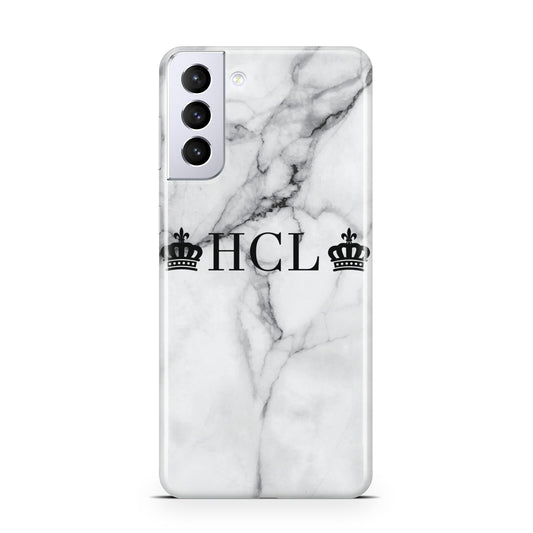 Personalised Crowns Marble Initials Samsung S21 Plus Phone Case