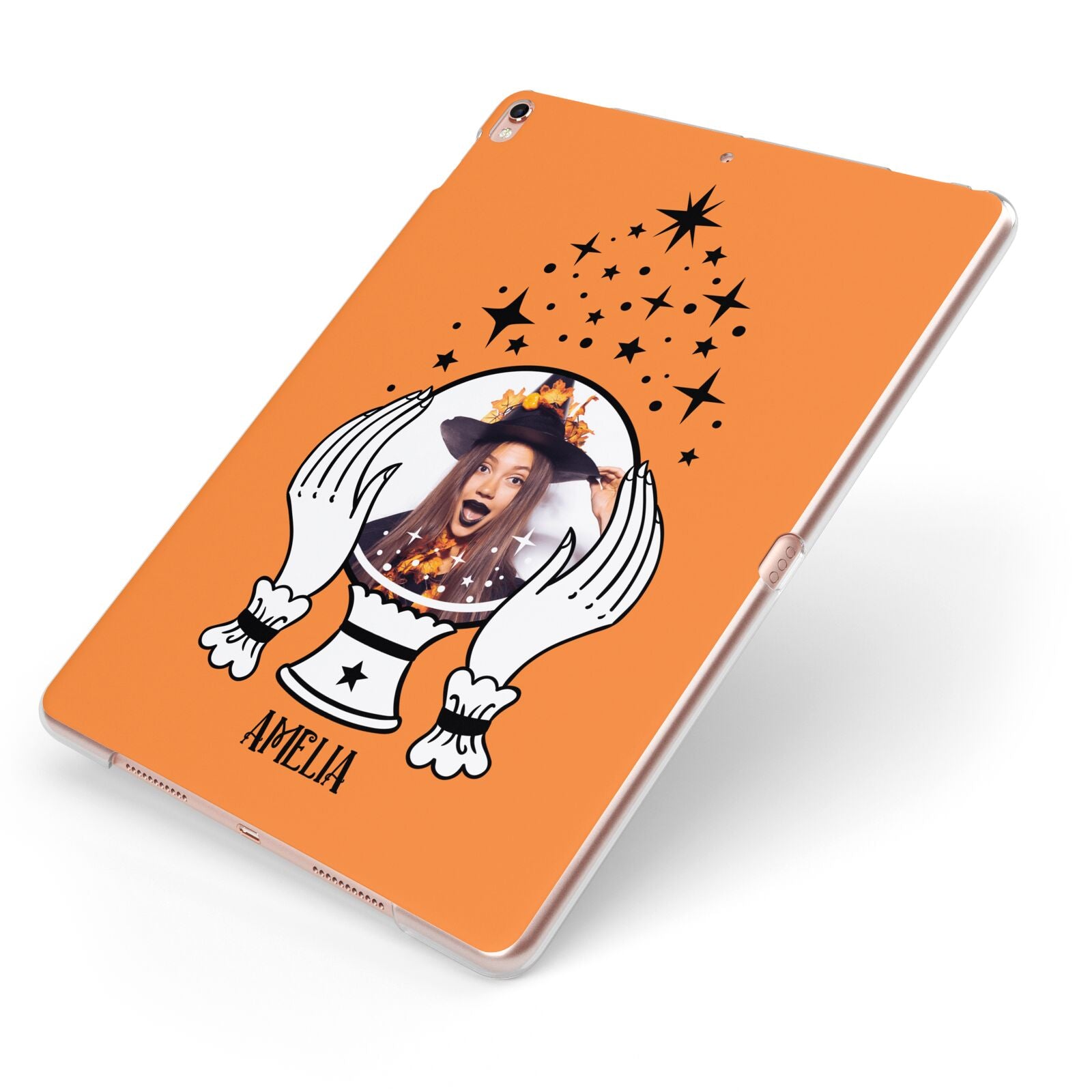 Personalised Crystal Ball with Photo Apple iPad Case on Rose Gold iPad Side View