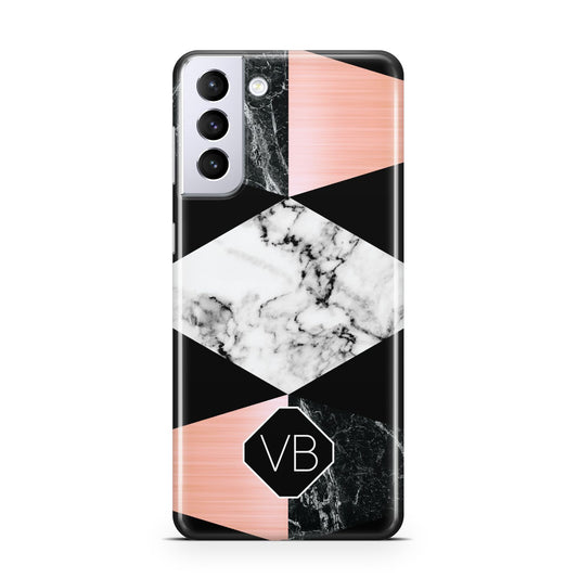 Personalised Custom Marble Initials Samsung S21 Plus Phone Case