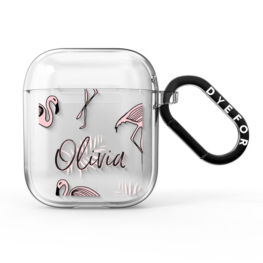 Personalised Cute Pink Flamingo AirPods Clear Case