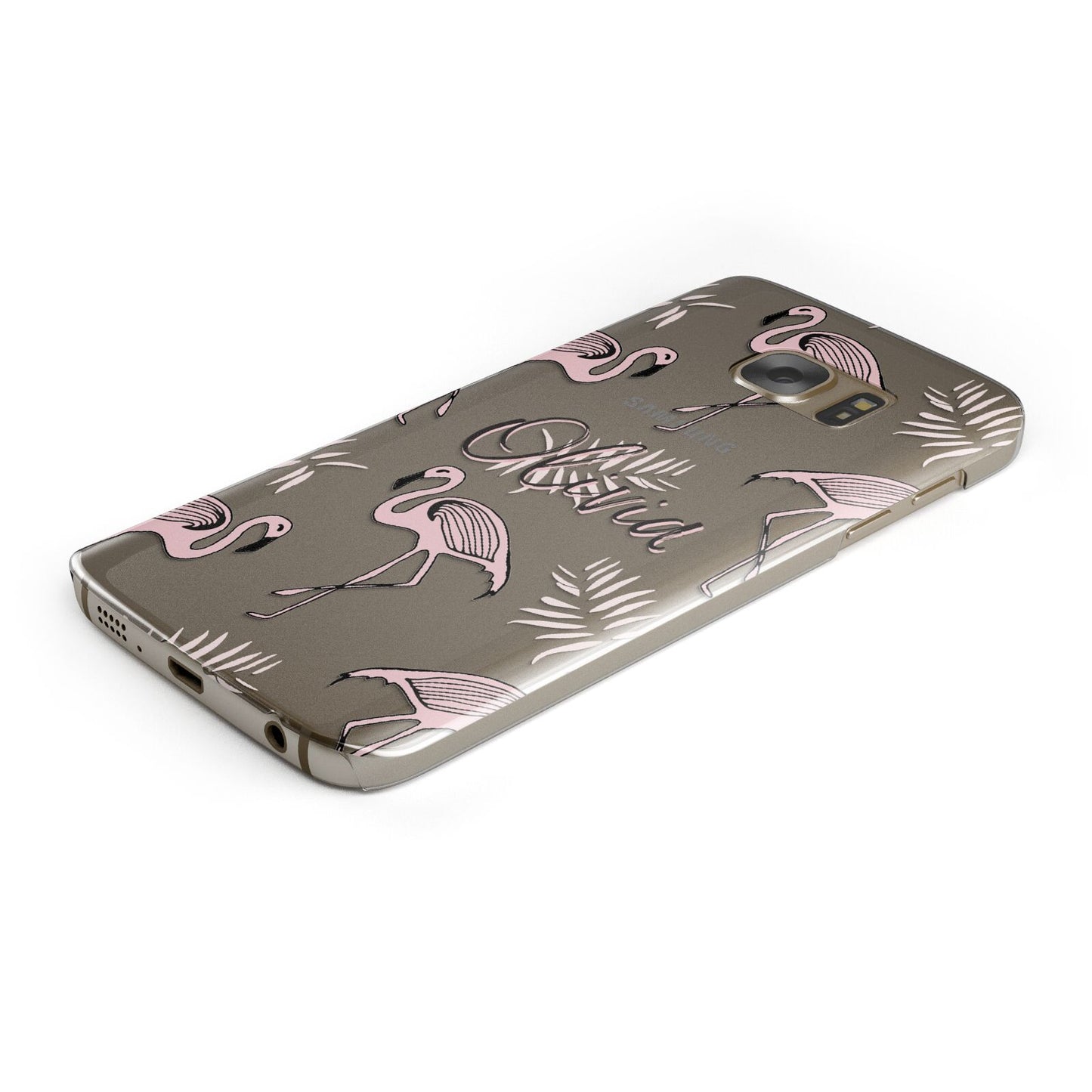 Personalised Cute Pink Flamingo Protective Samsung Galaxy Case Angled Image