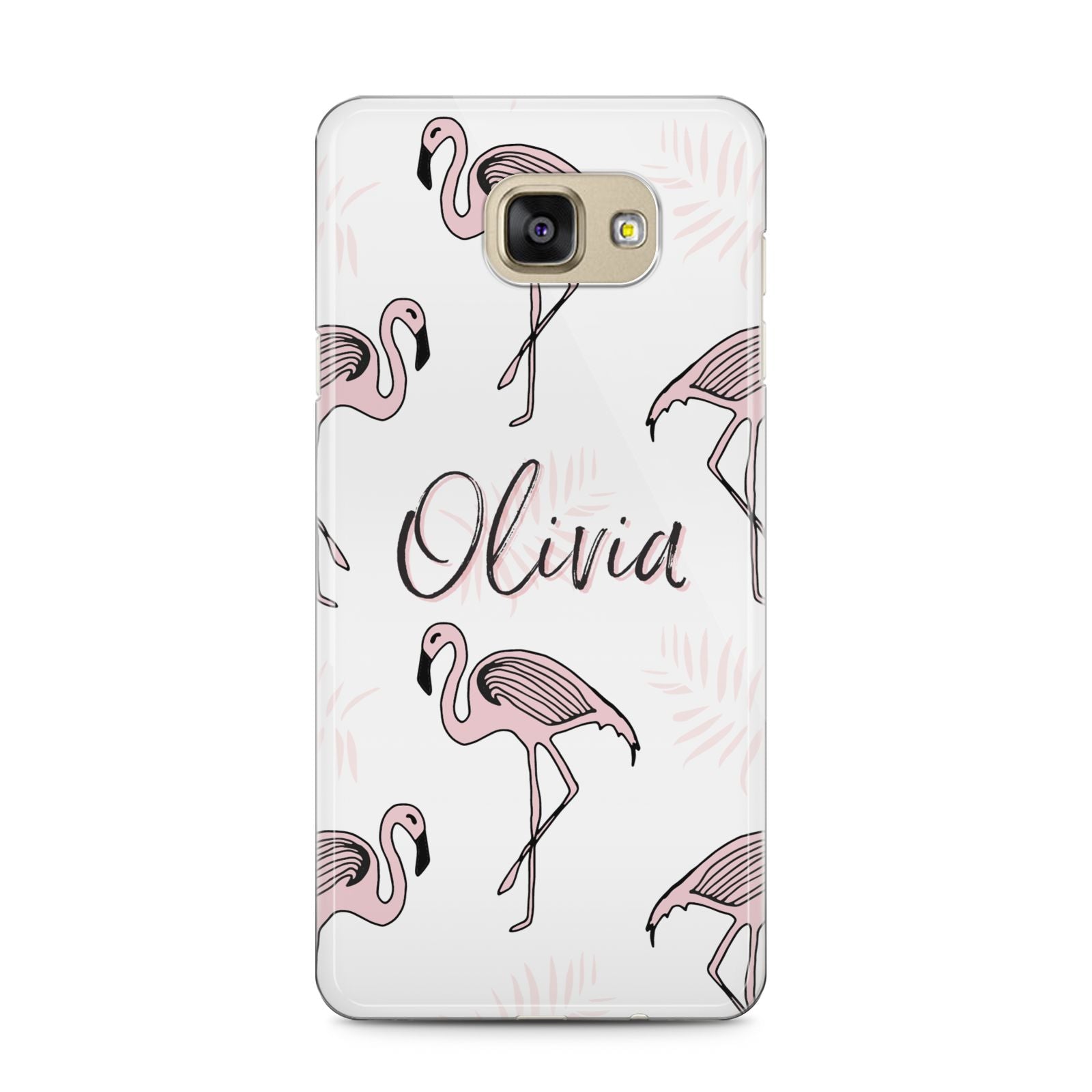 Personalised Cute Pink Flamingo Samsung Galaxy A5 2016 Case on gold phone