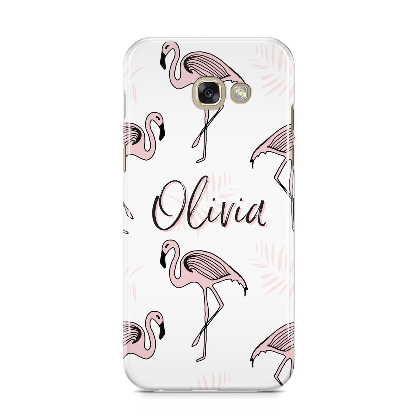 Personalised Cute Pink Flamingo Samsung Galaxy A5 2017 Case on gold phone