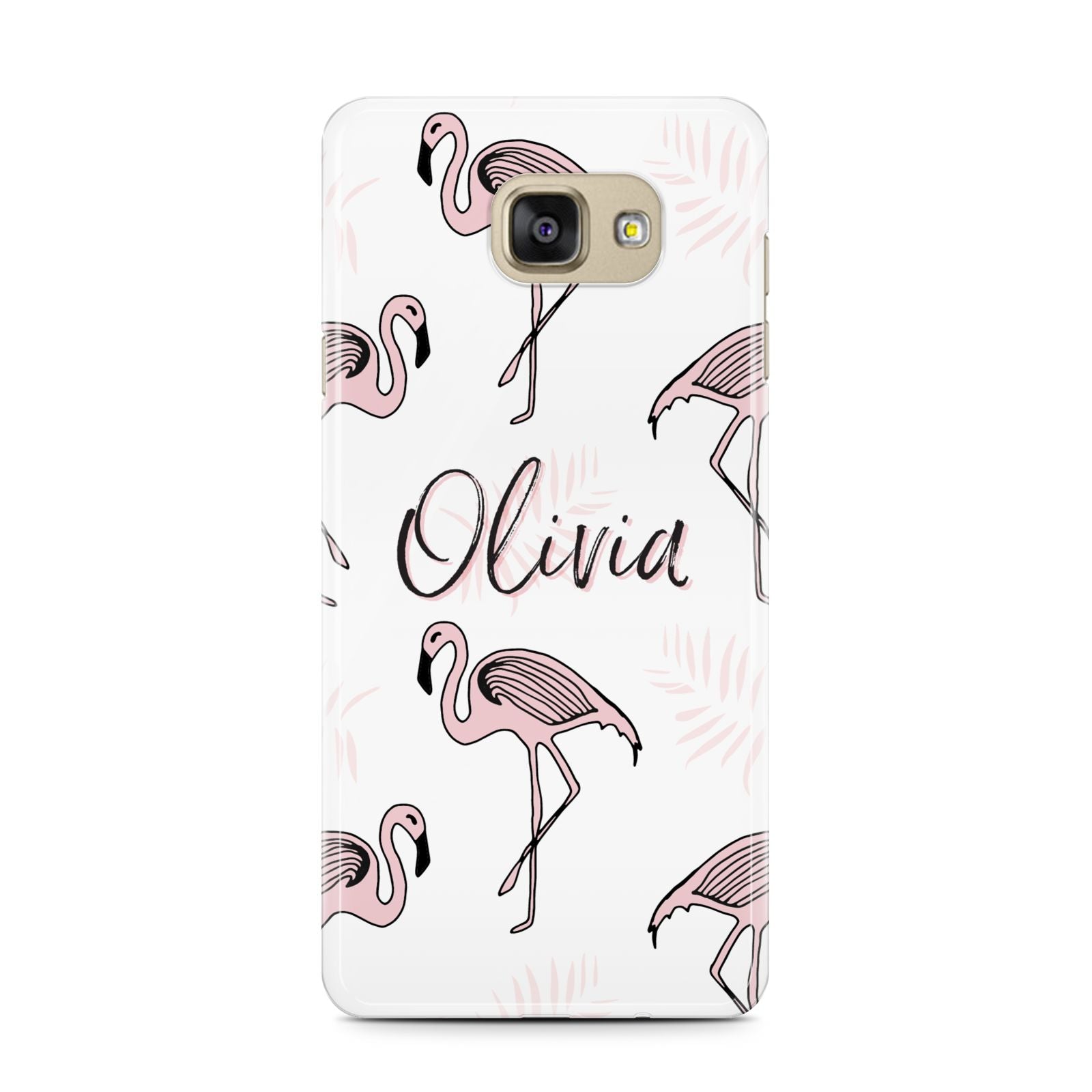 Personalised Cute Pink Flamingo Samsung Galaxy A7 2016 Case on gold phone