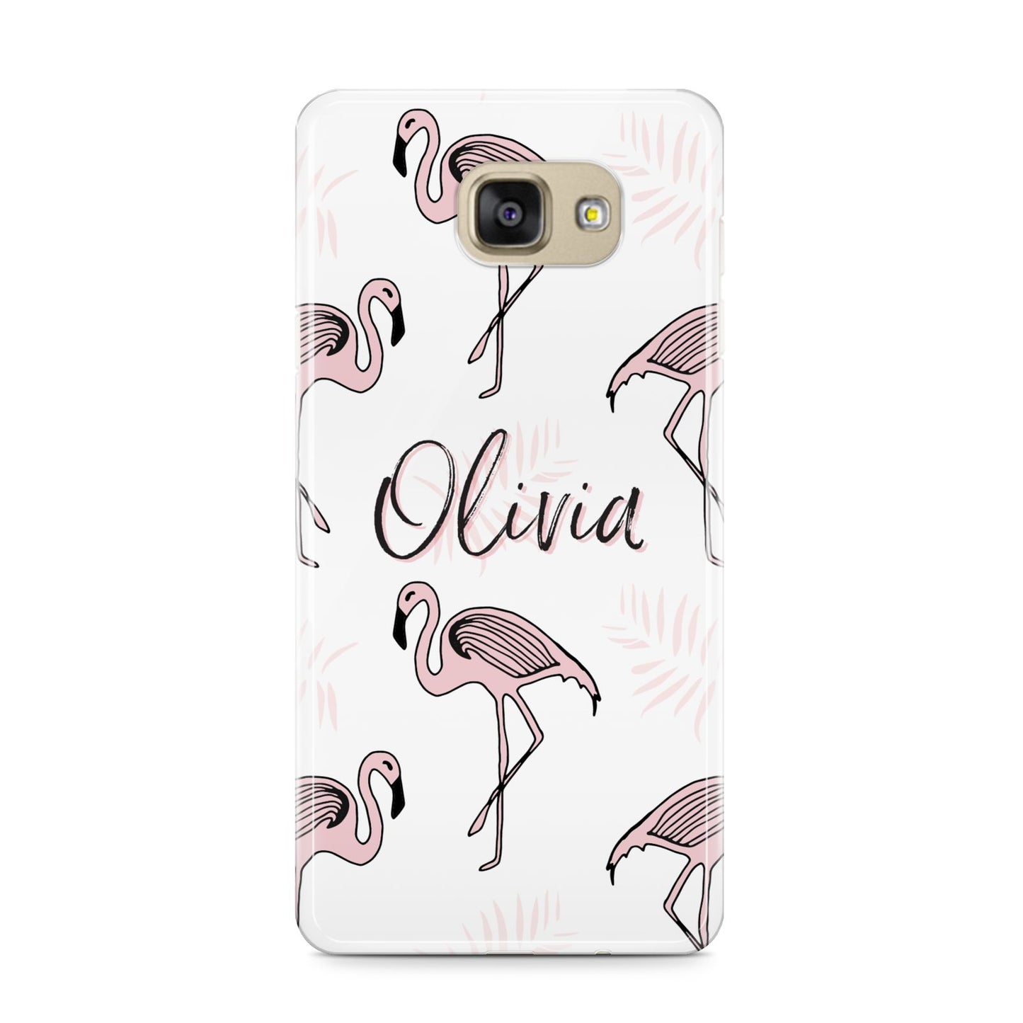 Personalised Cute Pink Flamingo Samsung Galaxy A9 2016 Case on gold phone