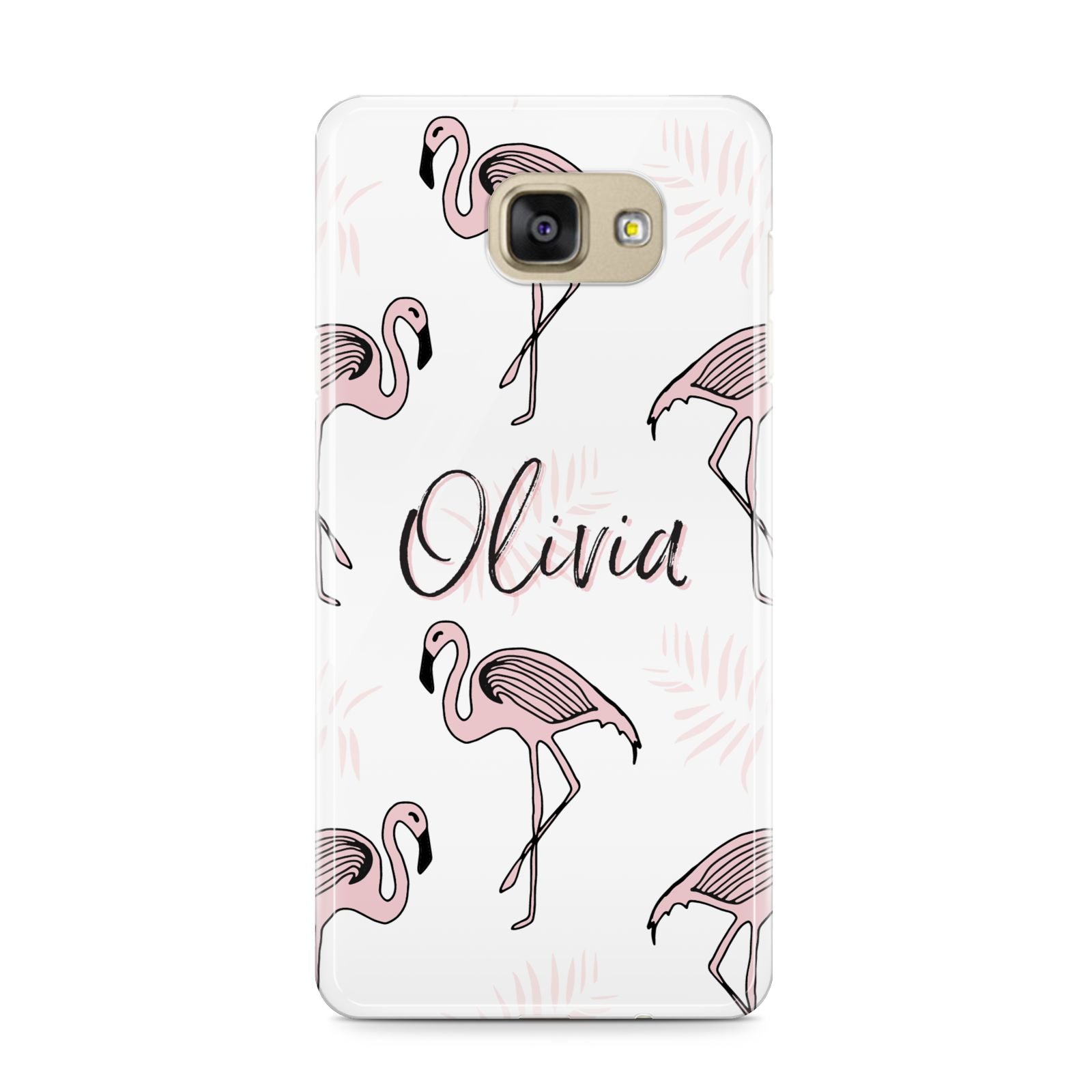 Personalised Cute Pink Flamingo Samsung Galaxy A9 2016 Case on gold phone