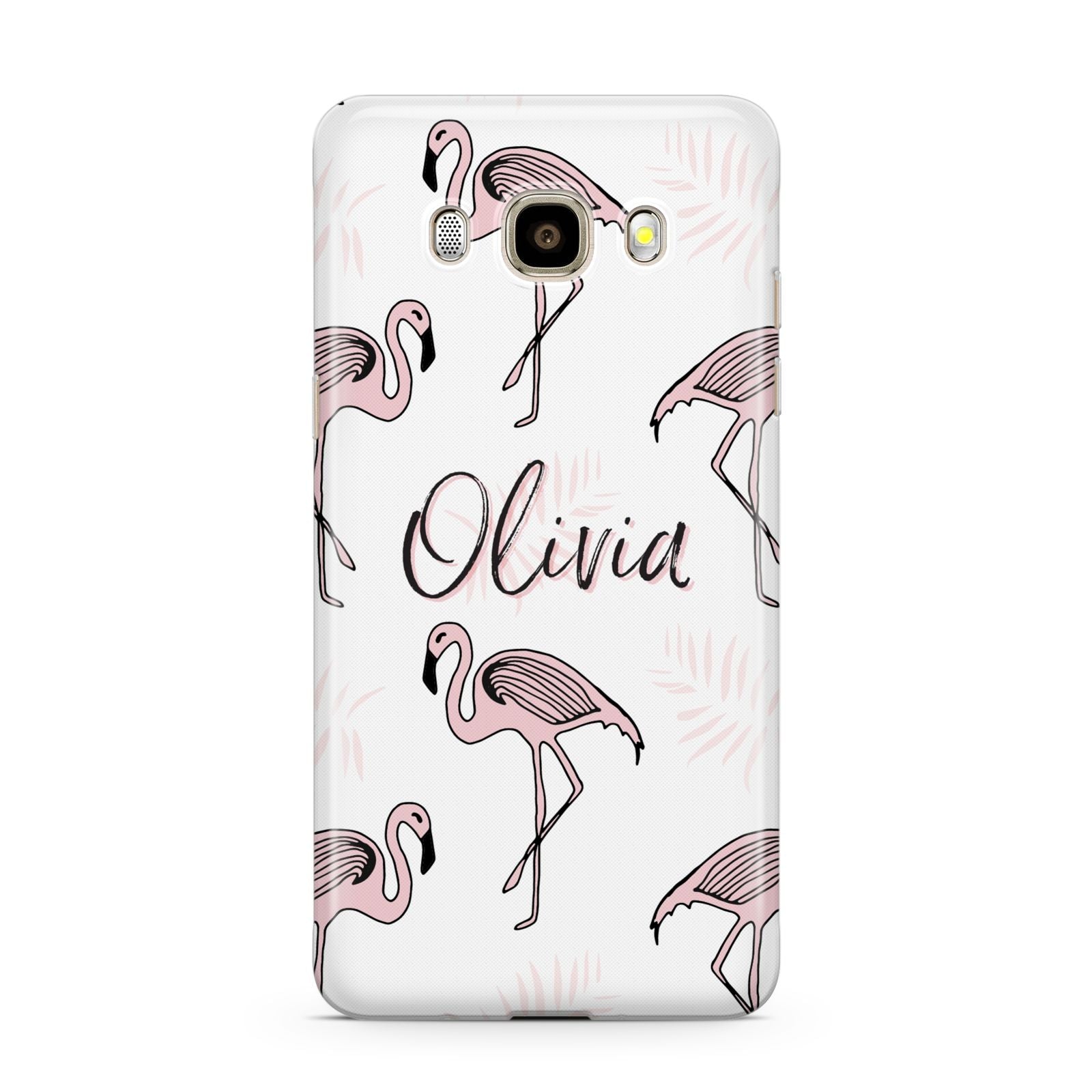 Personalised Cute Pink Flamingo Samsung Galaxy J7 2016 Case on gold phone