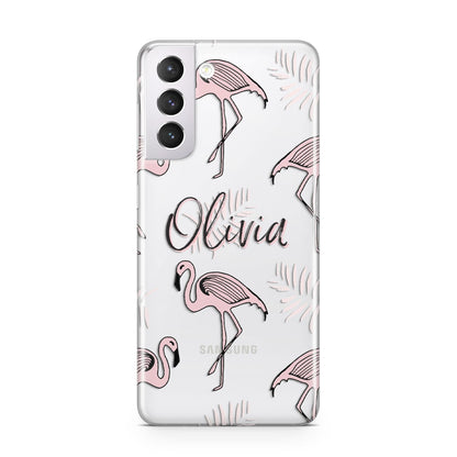 Personalised Cute Pink Flamingo Samsung S21 Case