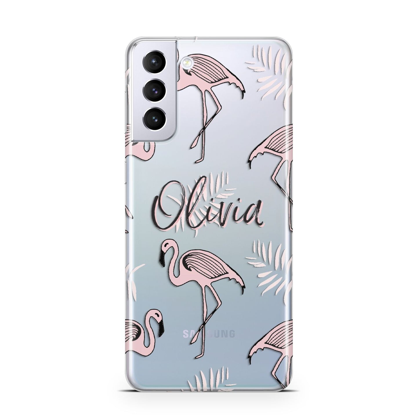 Personalised Cute Pink Flamingo Samsung S21 Plus Case