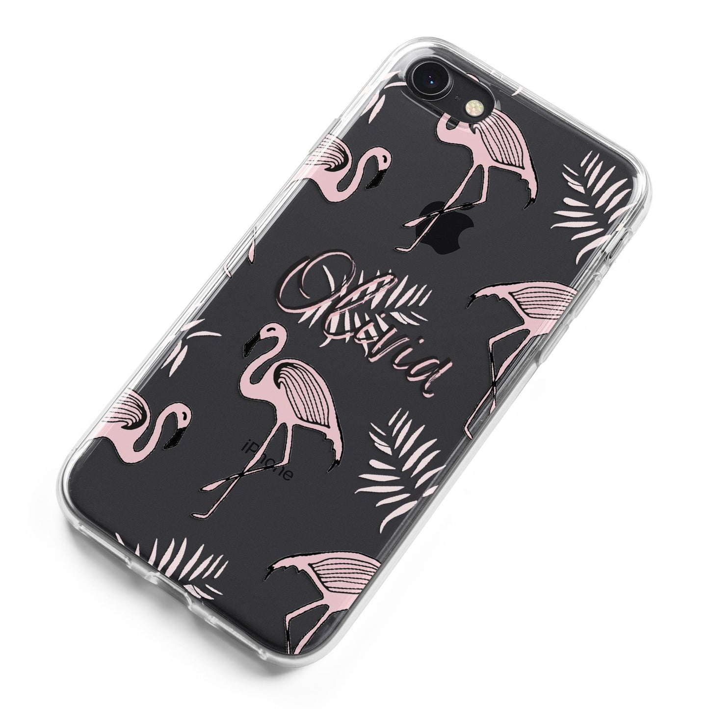 Personalised Cute Pink Flamingo iPhone 8 Bumper Case on Black iPhone Alternative Image