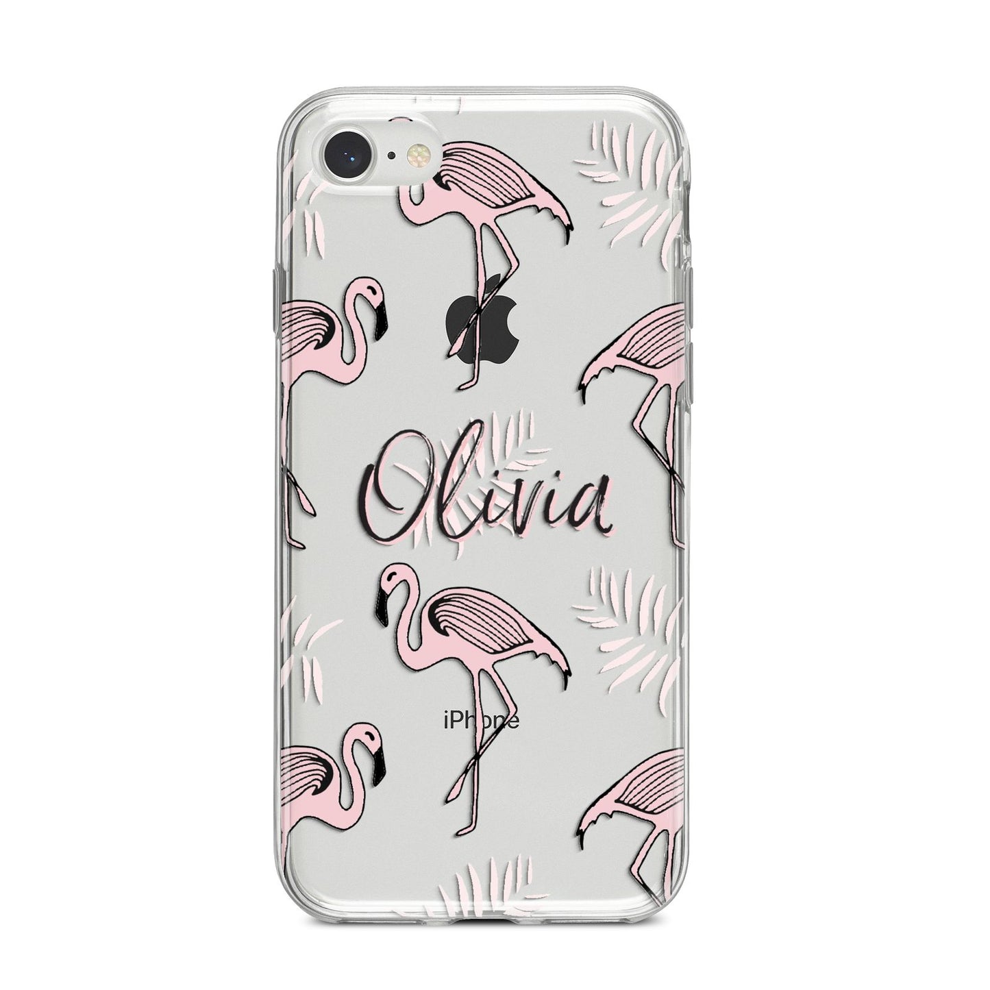 Personalised Cute Pink Flamingo iPhone 8 Bumper Case on Silver iPhone