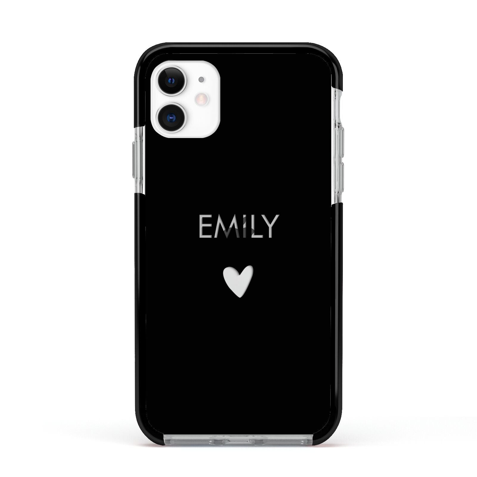 Personalised Cutout Name Heart Clear Black Apple iPhone 11 in White with Black Impact Case