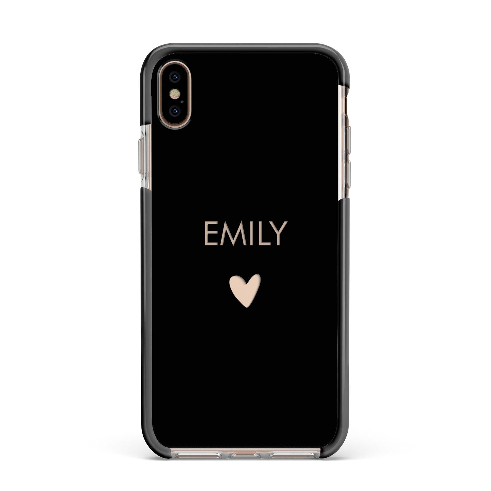 Personalised Cutout Name Heart Clear Black Apple iPhone Xs Max Impact Case Black Edge on Gold Phone