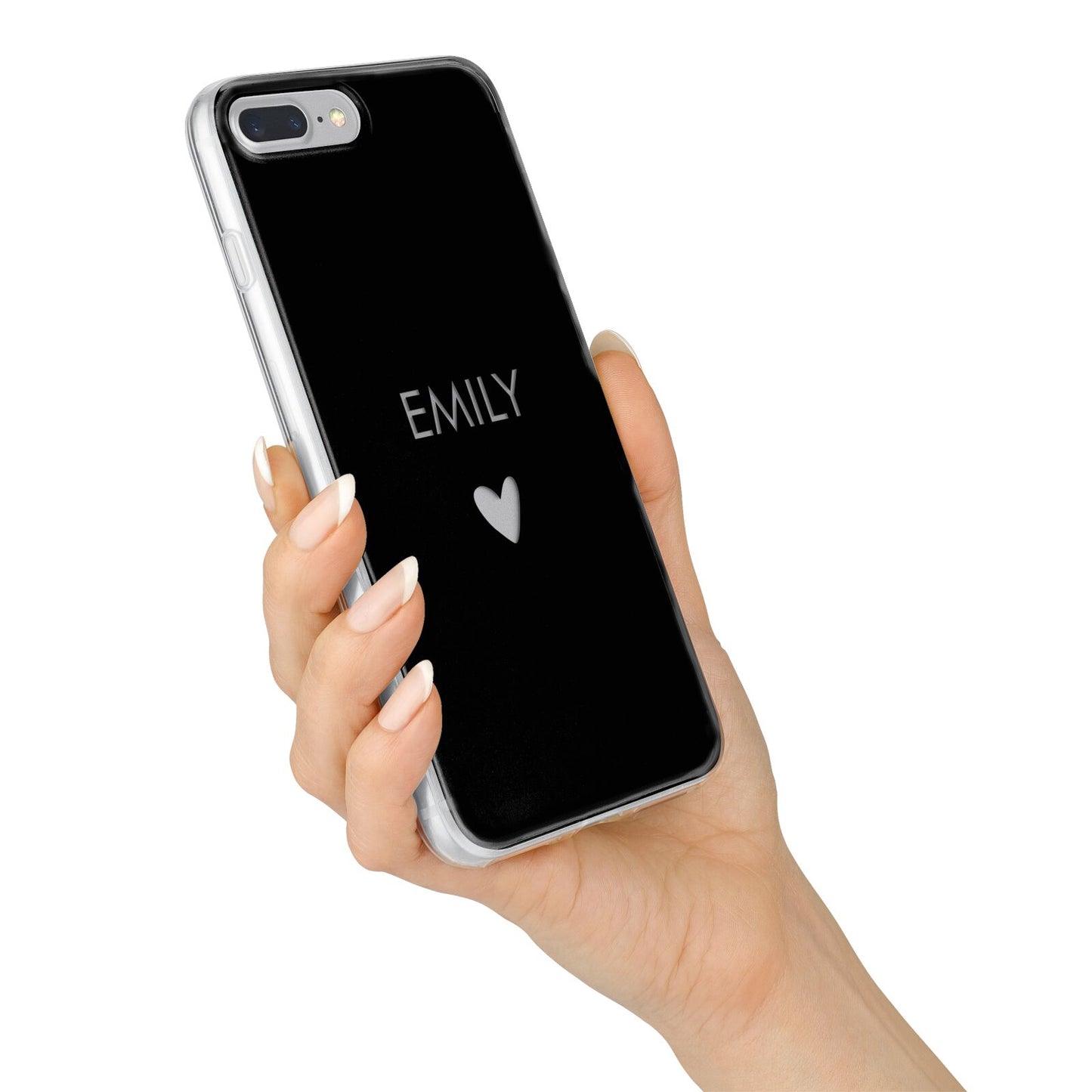 Personalised Cutout Name Heart Clear Black iPhone 7 Plus Bumper Case on Silver iPhone Alternative Image