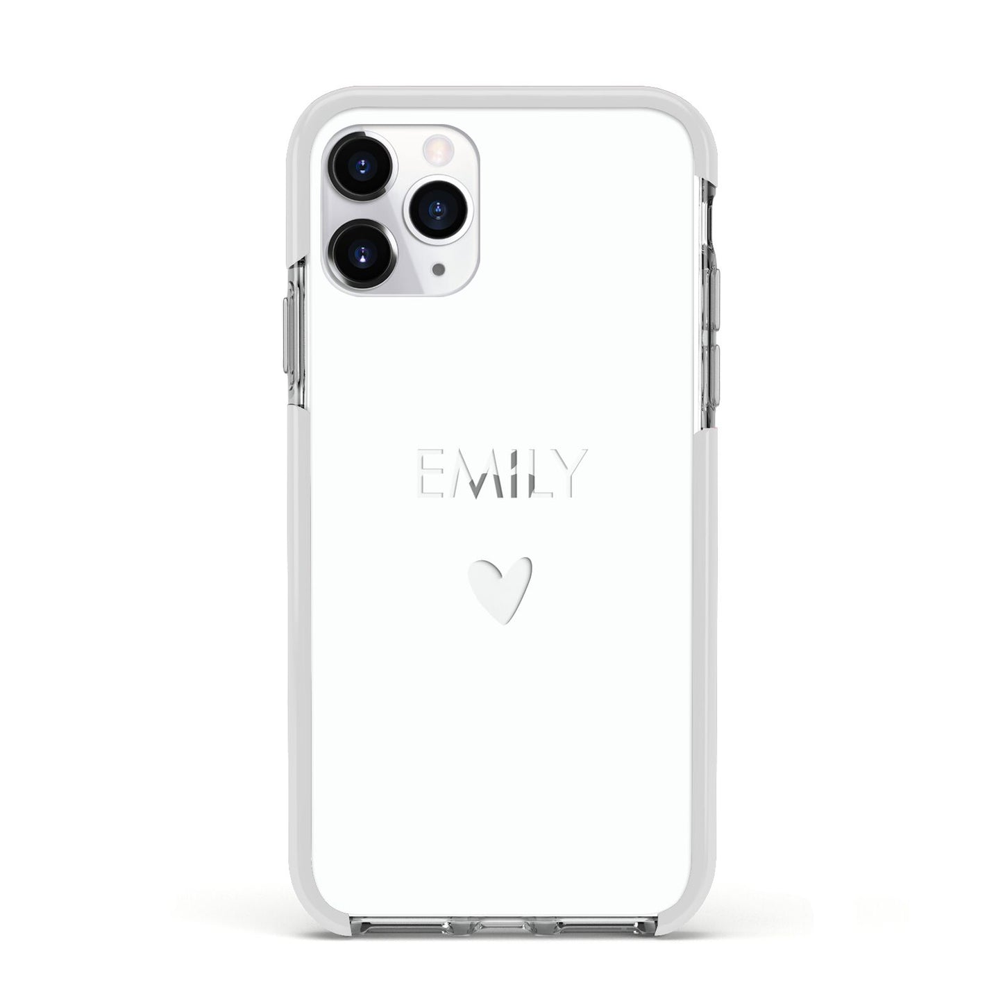 Personalised Cutout Name Heart Clear White Apple iPhone 11 Pro in Silver with White Impact Case