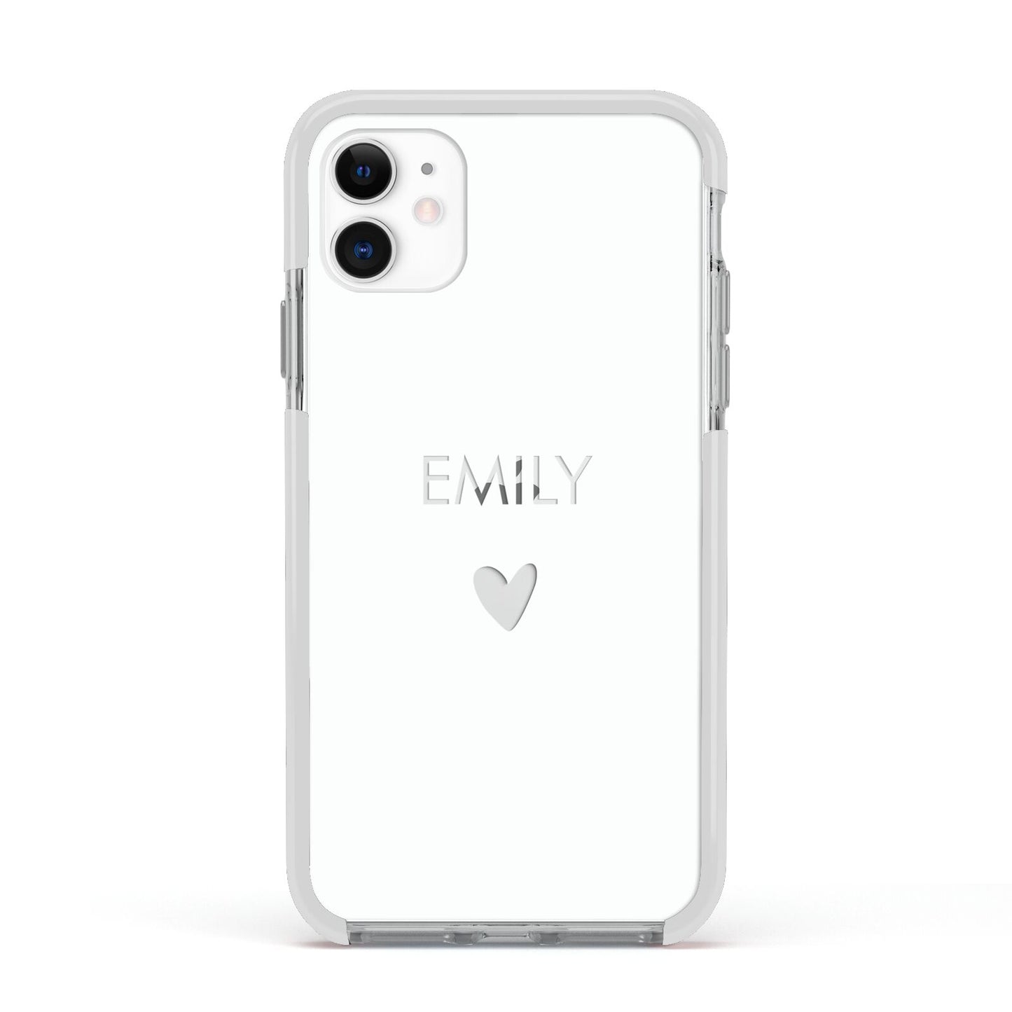 Personalised Cutout Name Heart Clear White Apple iPhone 11 in White with White Impact Case