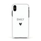 Personalised Cutout Name Heart Clear White Apple iPhone Xs Impact Case White Edge on Black Phone