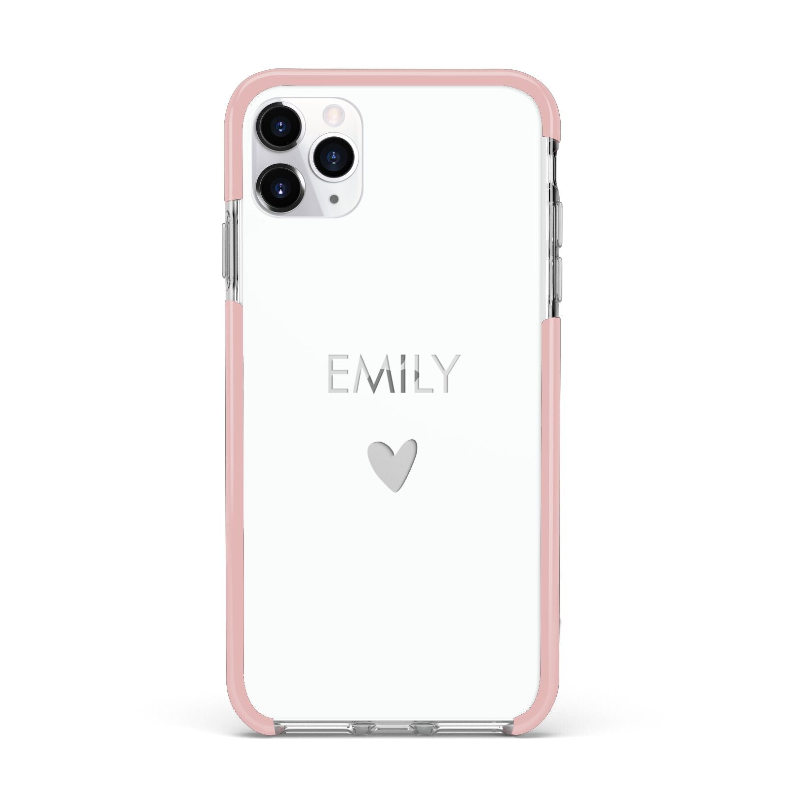 Personalised Cutout Name Heart Clear White iPhone 11 Pro Max Impact Pink Edge Case