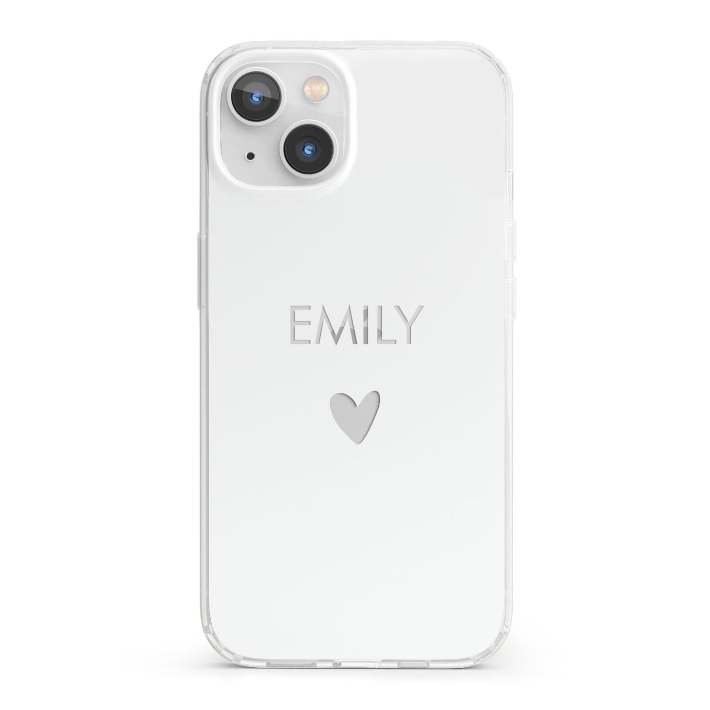 Personalised Cutout Name Heart Clear White iPhone 13 Clear Bumper Case