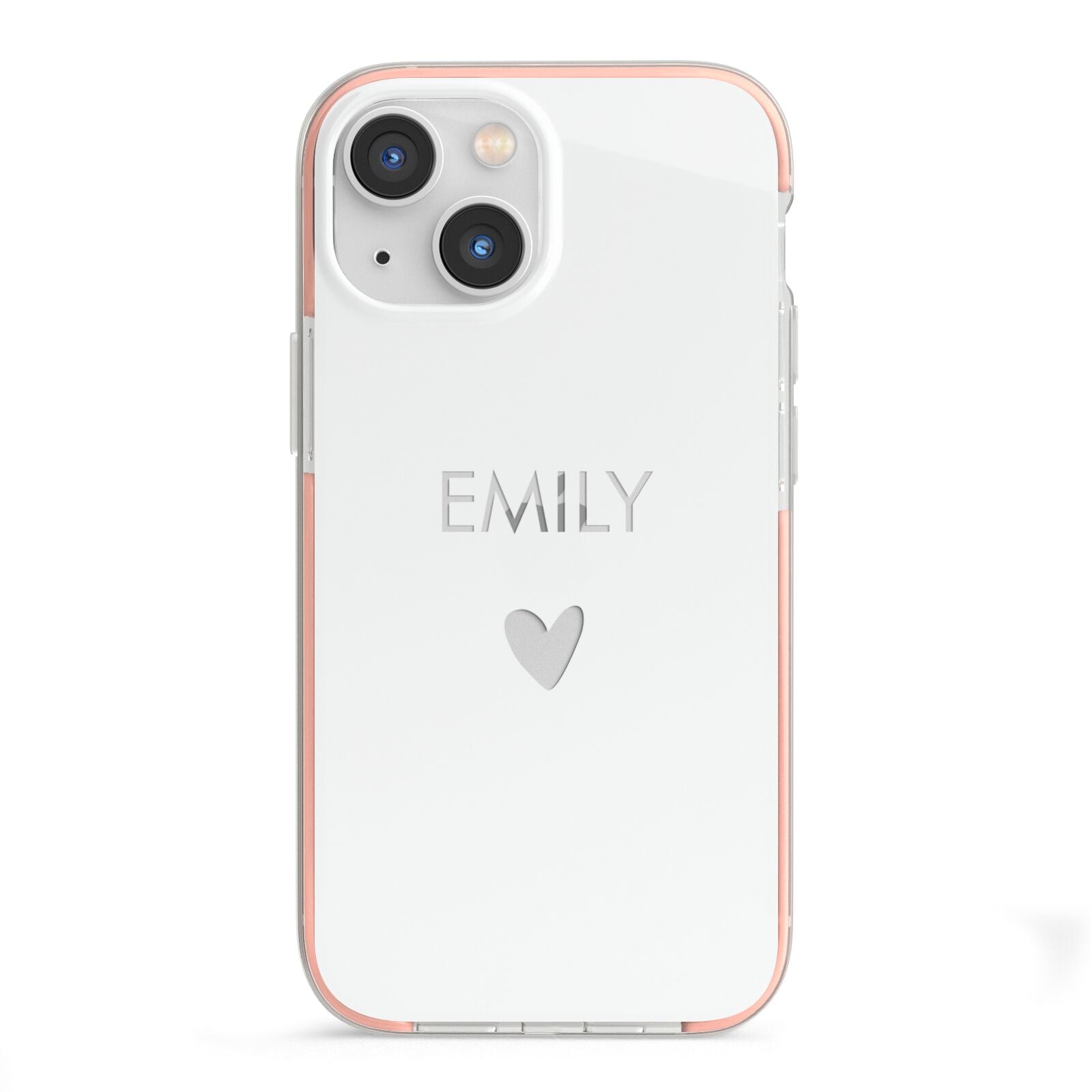 Personalised Cutout Name Heart Clear White iPhone 13 Mini TPU Impact Case with Pink Edges