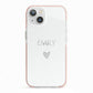 Personalised Cutout Name Heart Clear White iPhone 13 TPU Impact Case with Pink Edges
