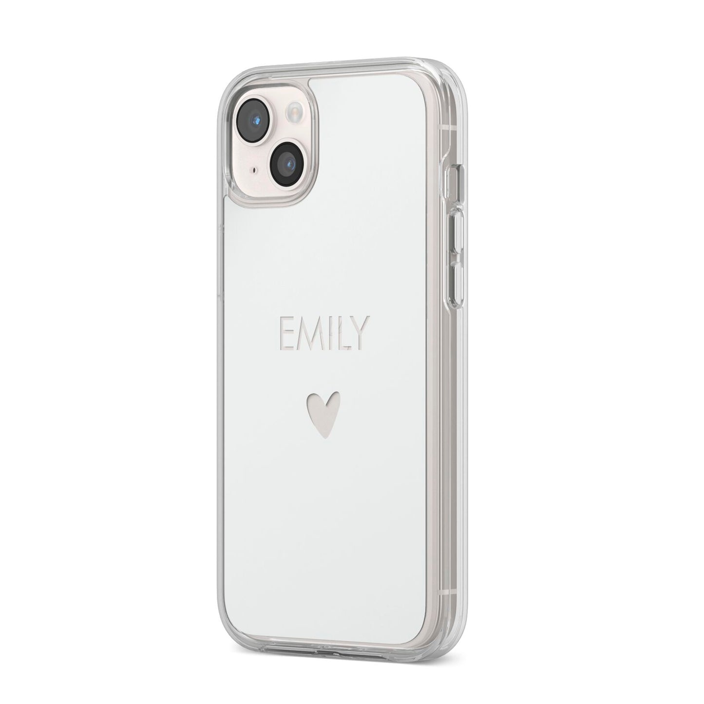 Personalised Cutout Name Heart Clear White iPhone 14 Plus Clear Tough Case Starlight Angled Image