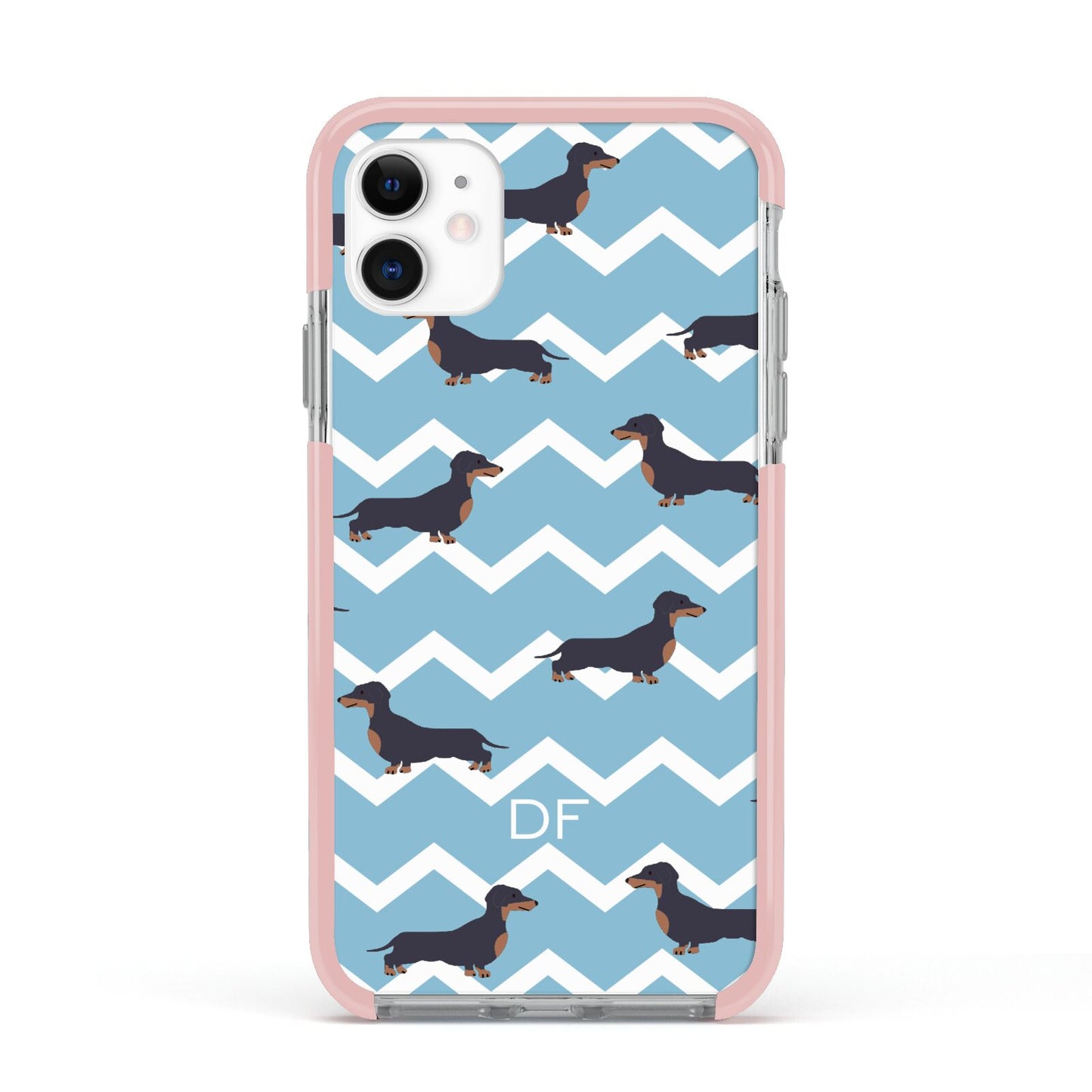 Personalised Dachshund Apple iPhone 11 in White with Pink Impact Case