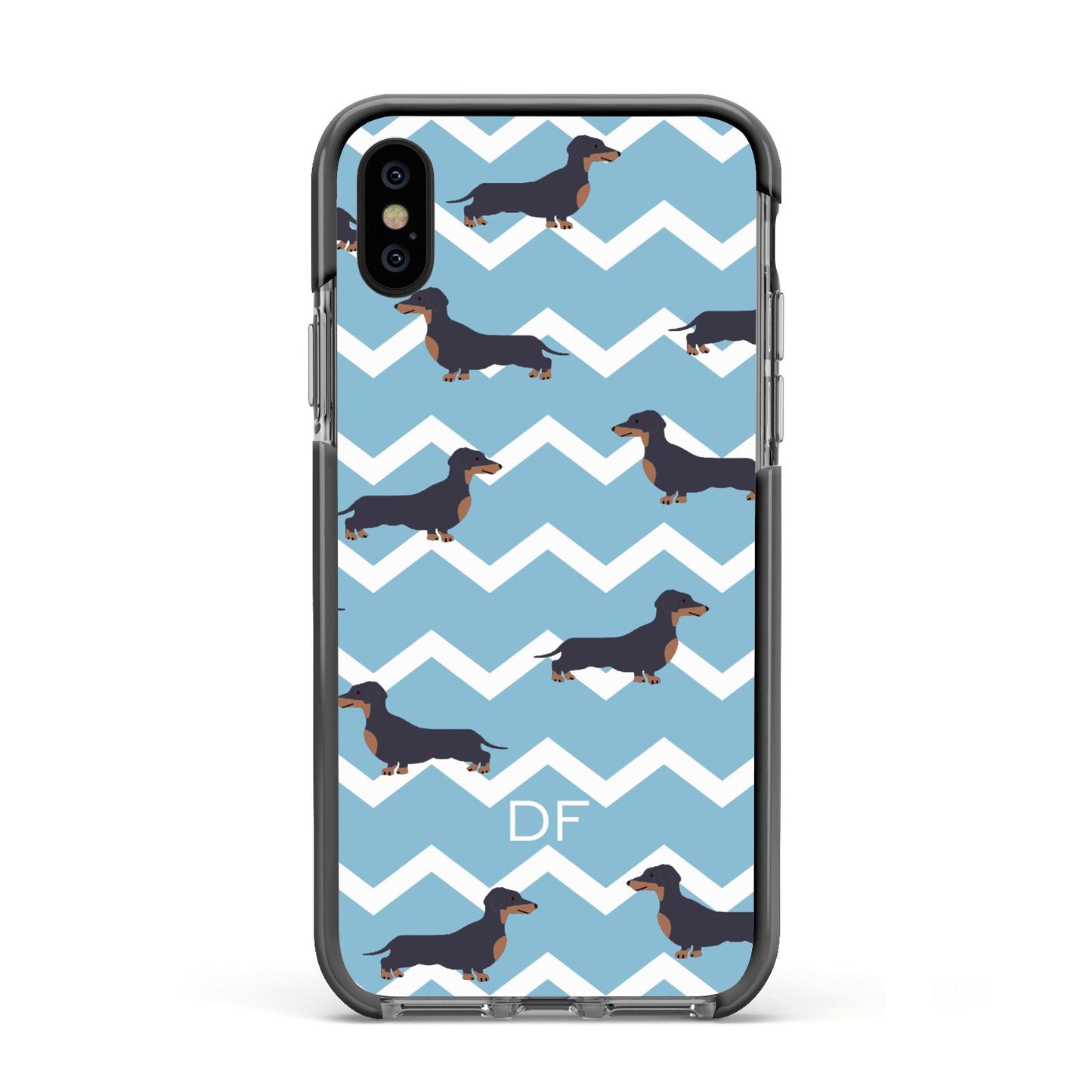 Personalised Dachshund Apple iPhone Xs Impact Case Black Edge on Black Phone