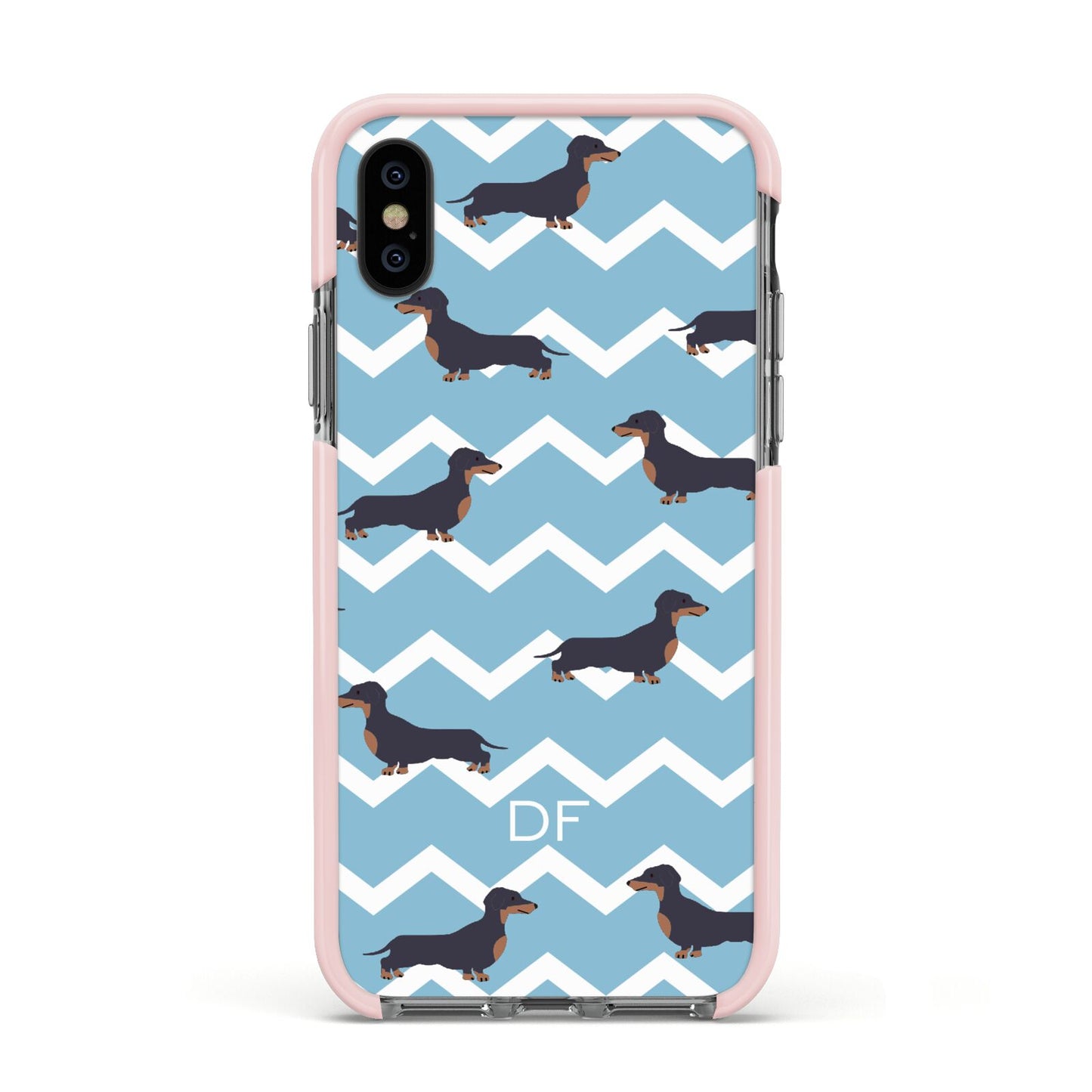 Personalised Dachshund Apple iPhone Xs Impact Case Pink Edge on Black Phone