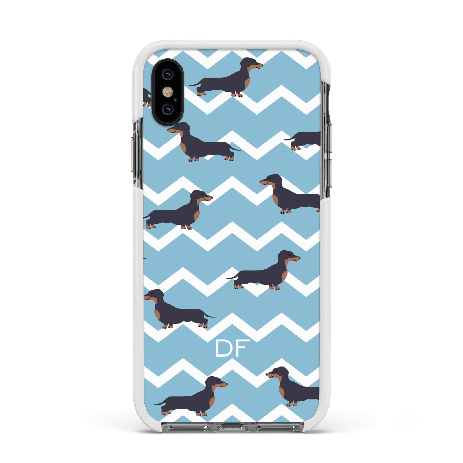 Personalised Dachshund Apple iPhone Xs Impact Case White Edge on Black Phone