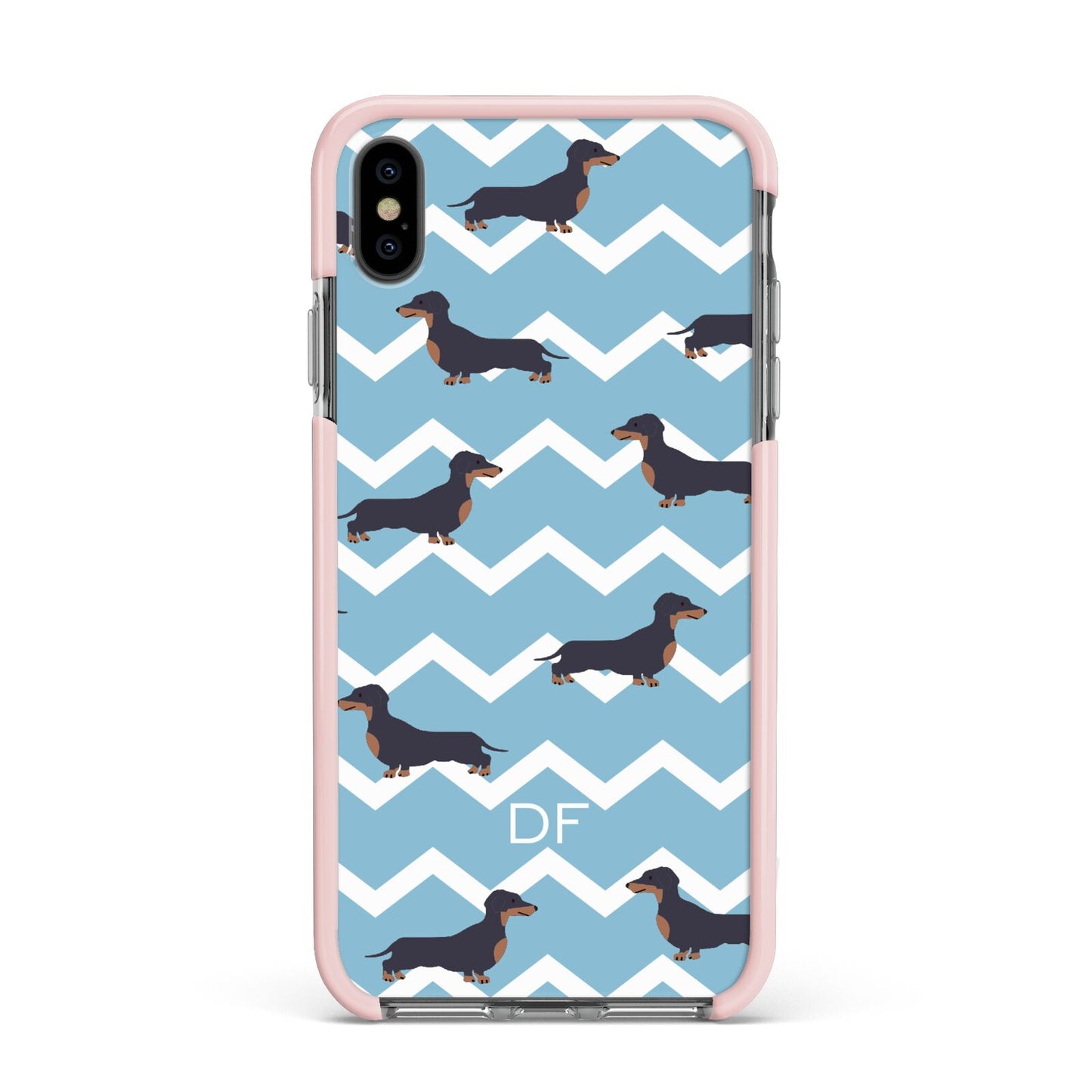 Personalised Dachshund Apple iPhone Xs Max Impact Case Pink Edge on Black Phone