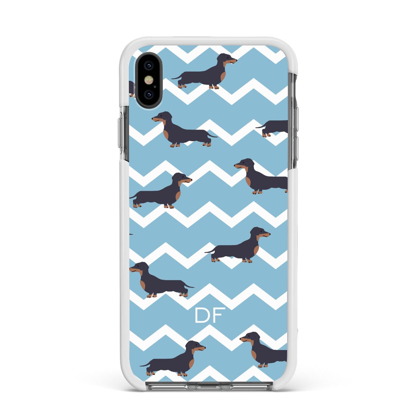 Personalised Dachshund Apple iPhone Xs Max Impact Case White Edge on Black Phone