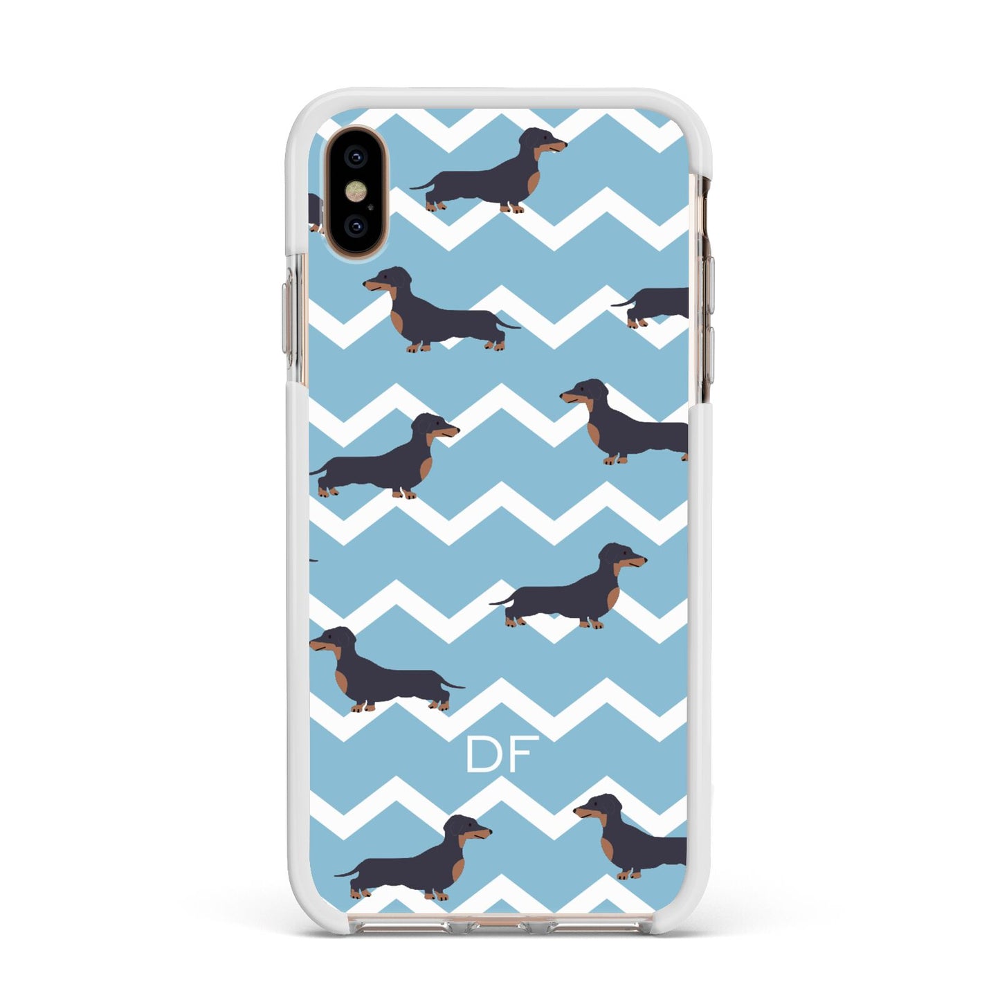 Personalised Dachshund Apple iPhone Xs Max Impact Case White Edge on Gold Phone