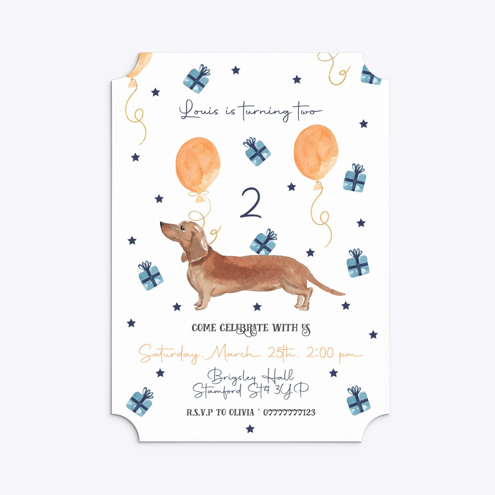 Personalised Dachshund Birthday Ticket Invitation Matte Paper