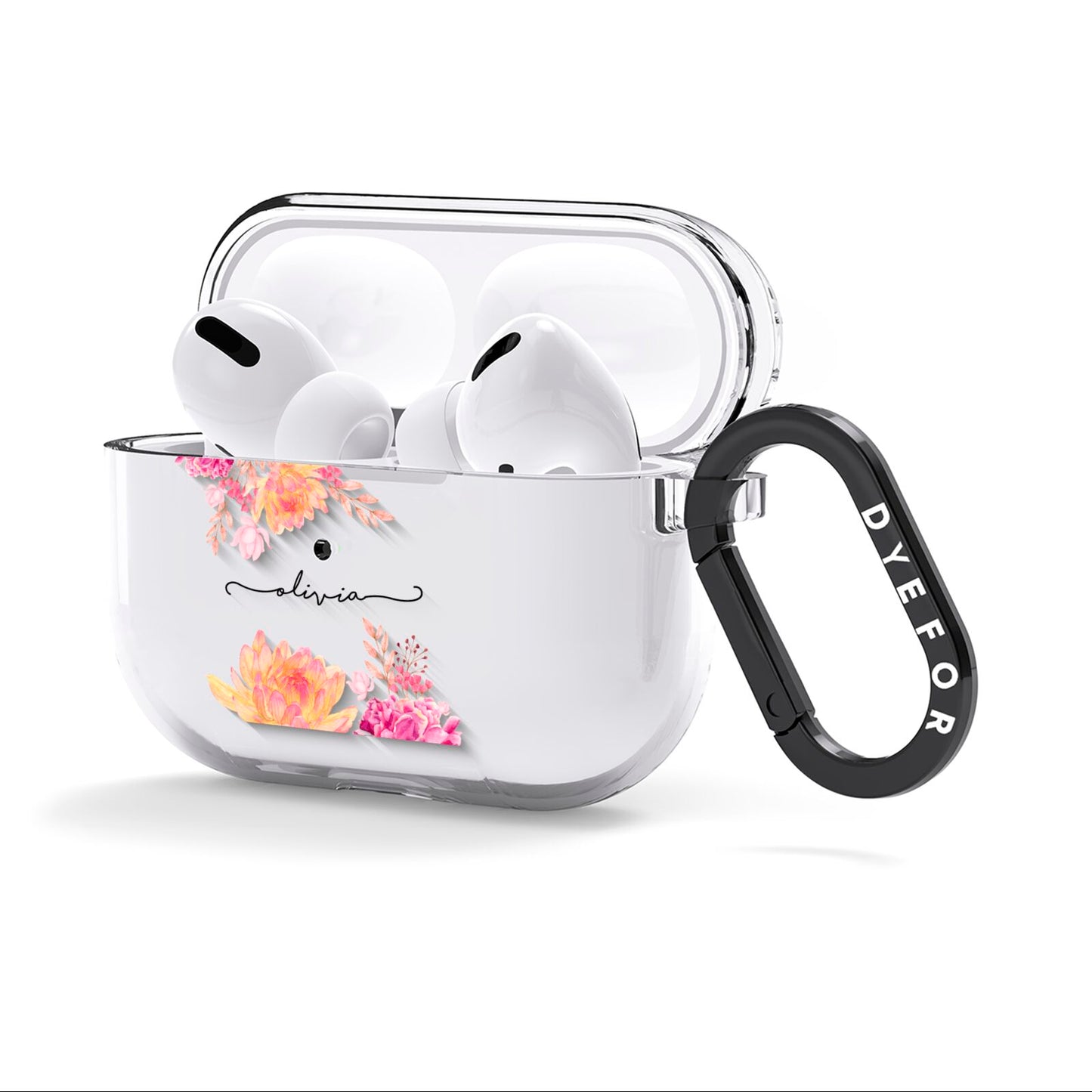 Personalised Dahlia Flowers AirPods Clear Case 3rd Gen Side Image