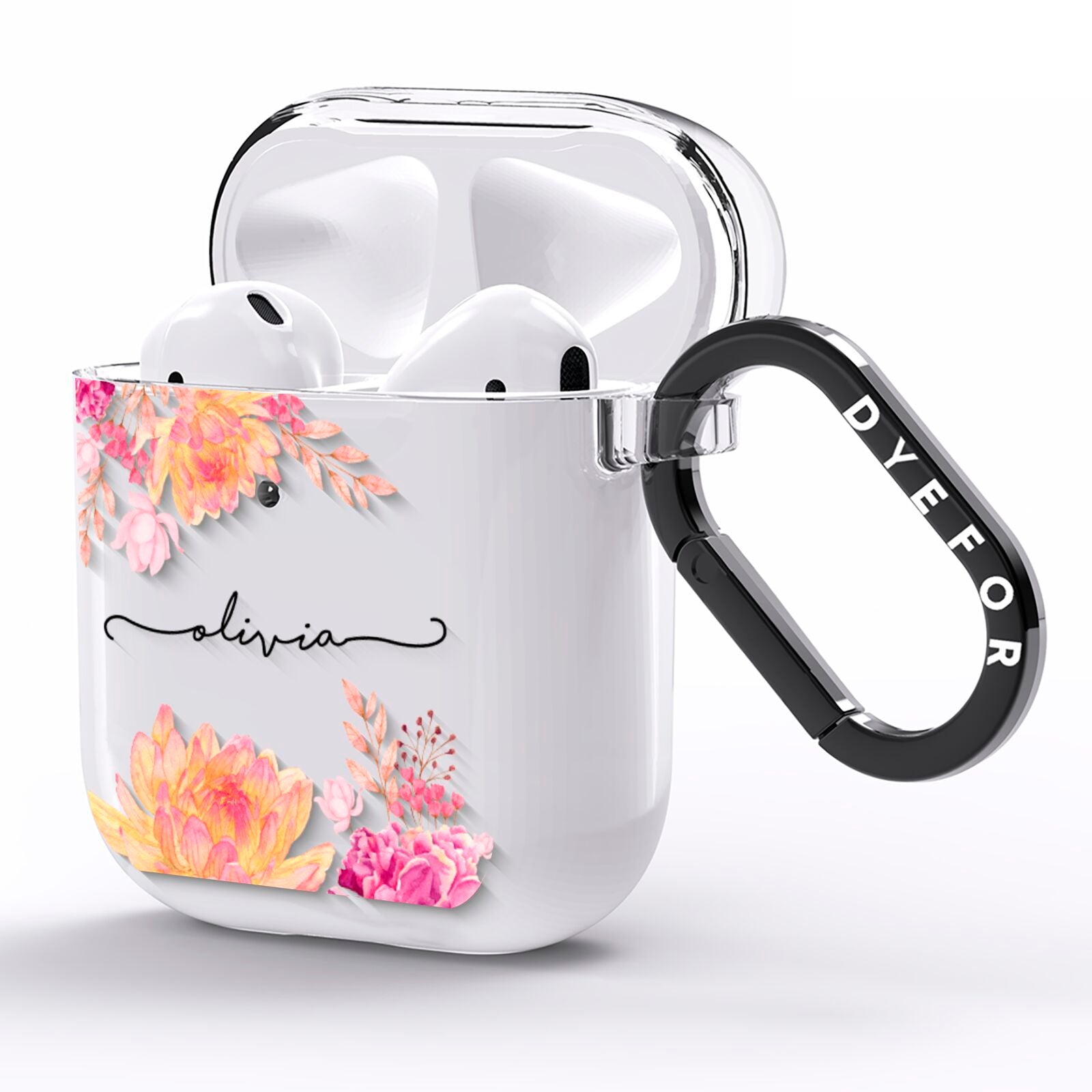 Personalised Dahlia Flowers AirPods Clear Case Side Image