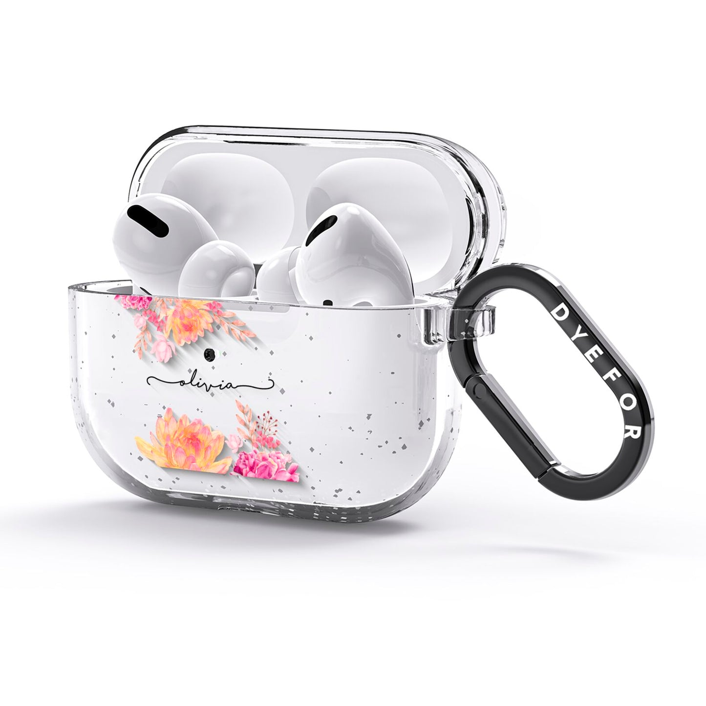 Personalised Dahlia Flowers AirPods Glitter Case 3rd Gen Side Image