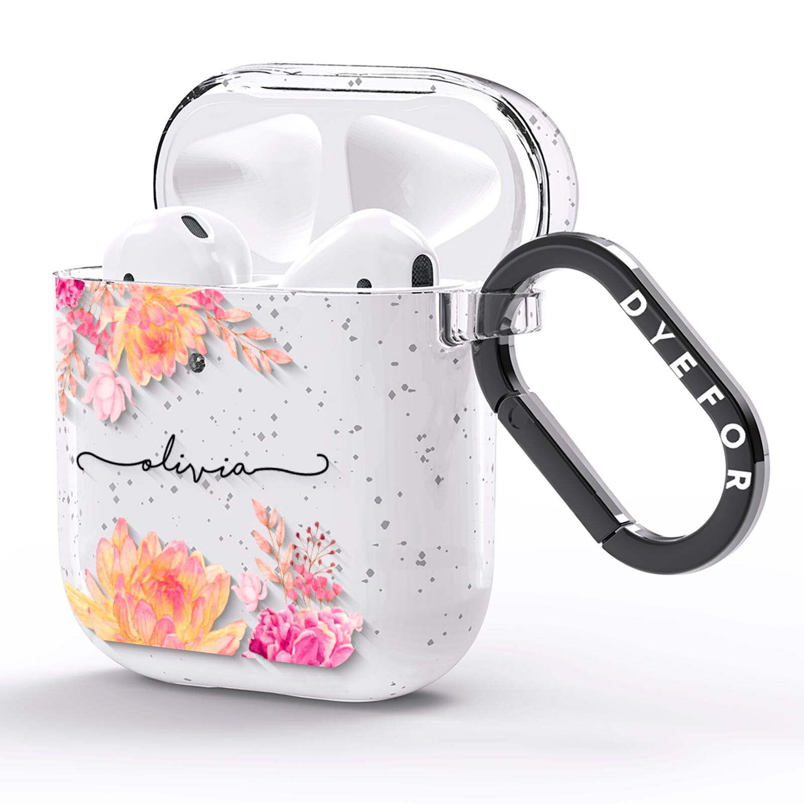 Personalised Dahlia Flowers AirPods Glitter Case Side Image